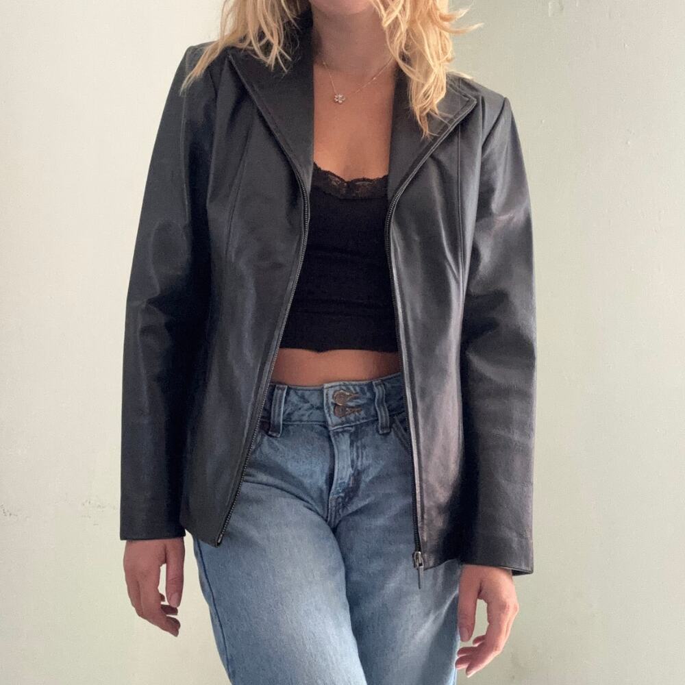 Vintage East 5th Genuine Leather Blazer Jacket Black Size Medium 90s Y2k
